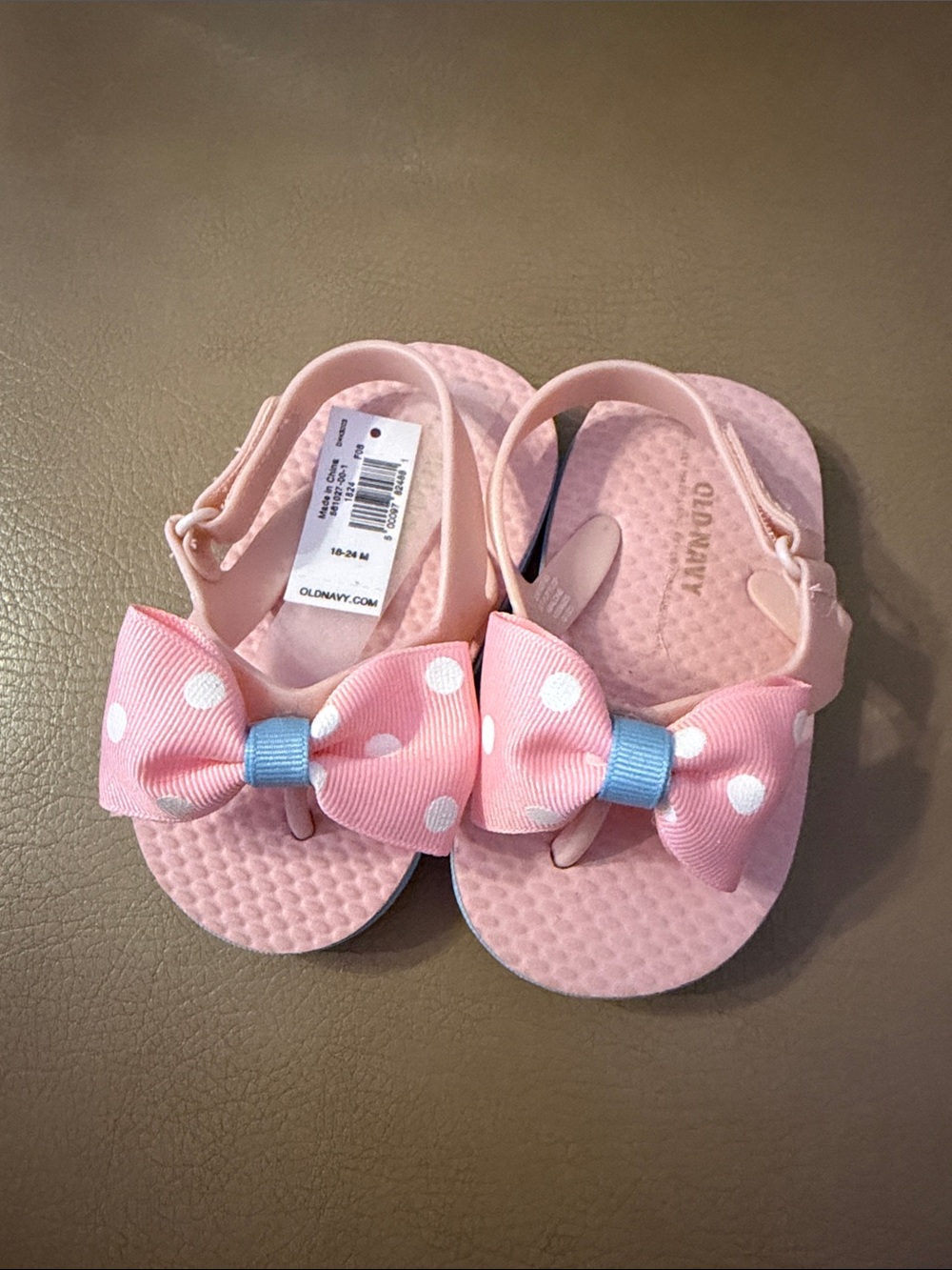 Old Navy Pink Polka Dot Bow Toddler Sandals with Blue Center